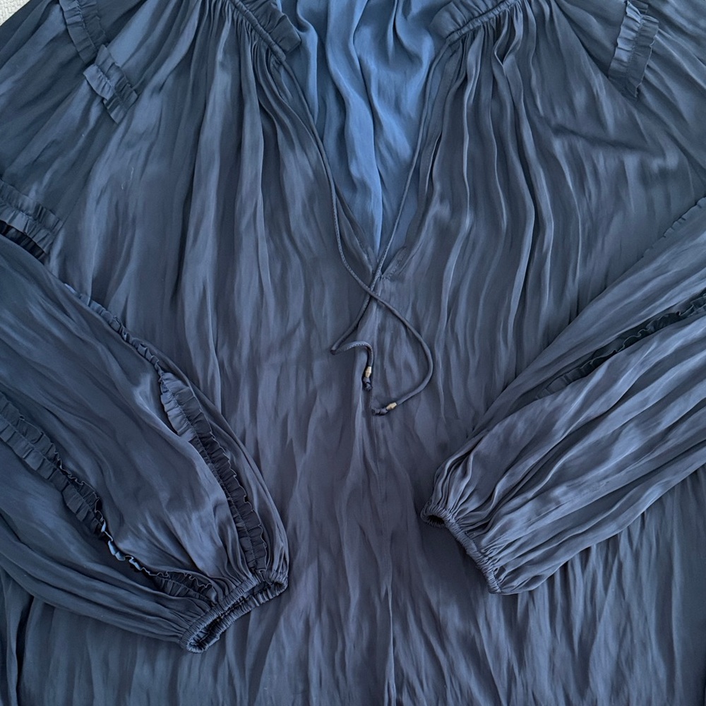 Ulla Johnson Slate Gray Pleated Silk Blouse - Picture 3 of 4